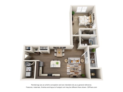 Floor plan for 1 bed, 1 bath, 848 sqft